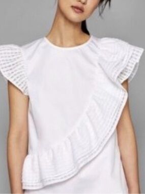 Ted Baker LINNDA White Cotton Ruffled Sleeveless Top, Size 4